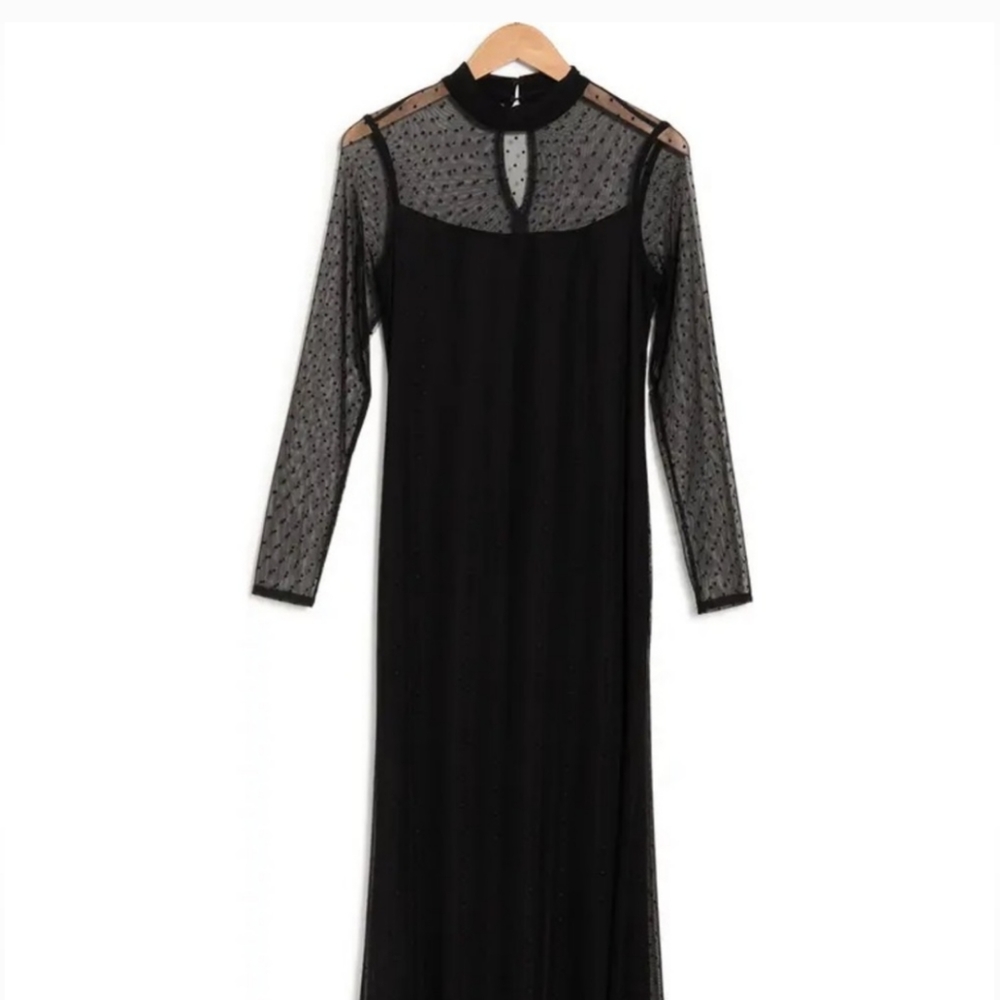 MARINA dotted mesh long sleeve gown
